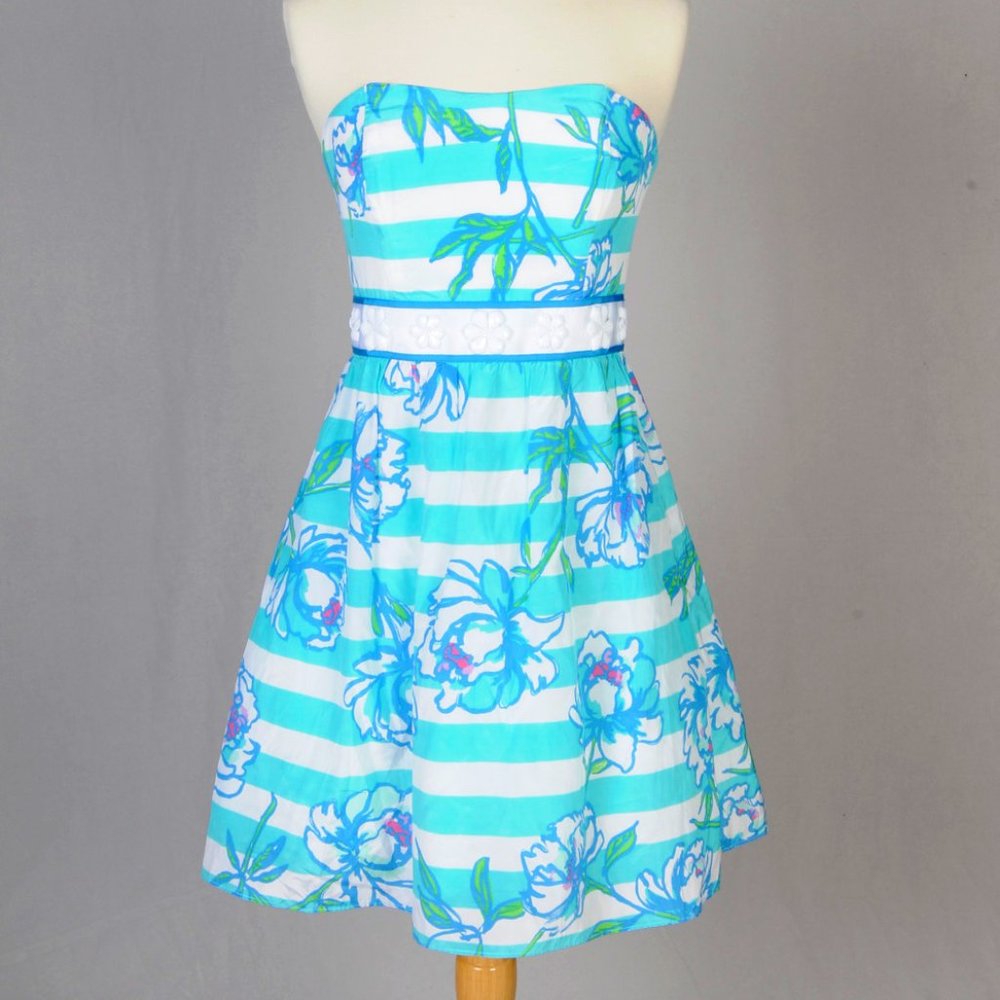 Lilly Pulitzer Shorely Blue Tossing The Line Coastal Preppy Dress Size 2